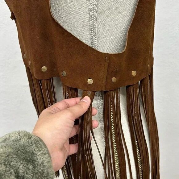 Ultra Rare Vintage Duette Leather Fringe with Chains Vest Made in Spain - Picture 11 of 16